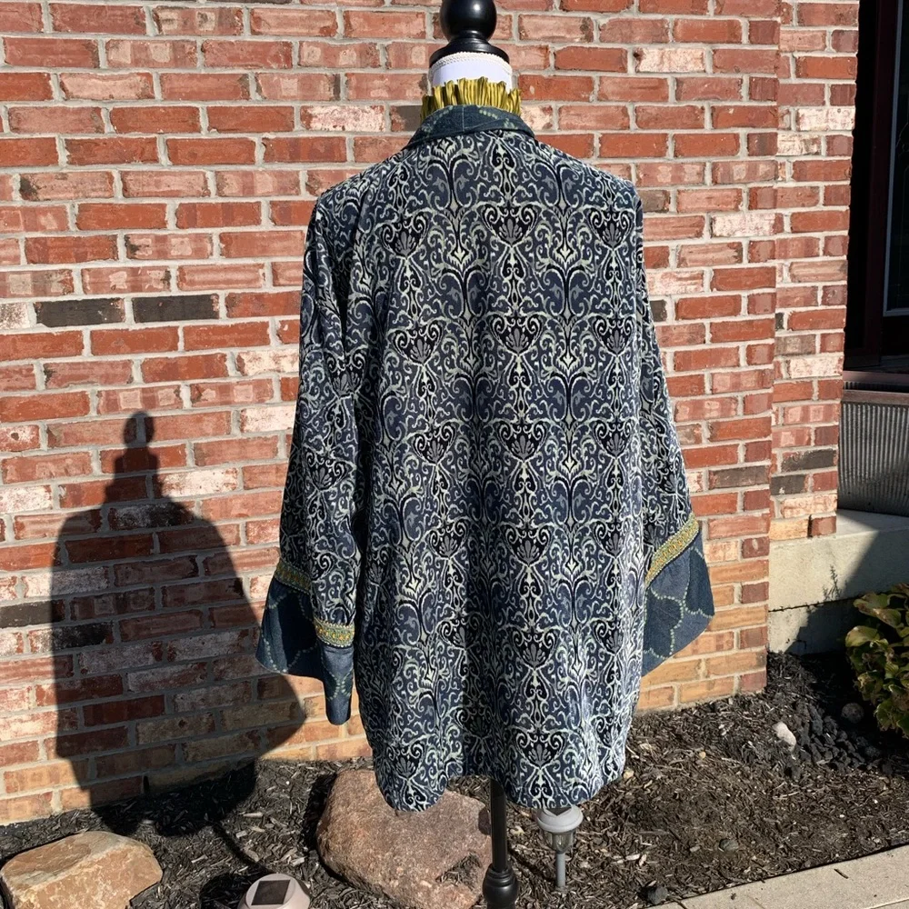 Soft Surroundings Long Blue and Gold Patterned Topper - Picture 3 of 8